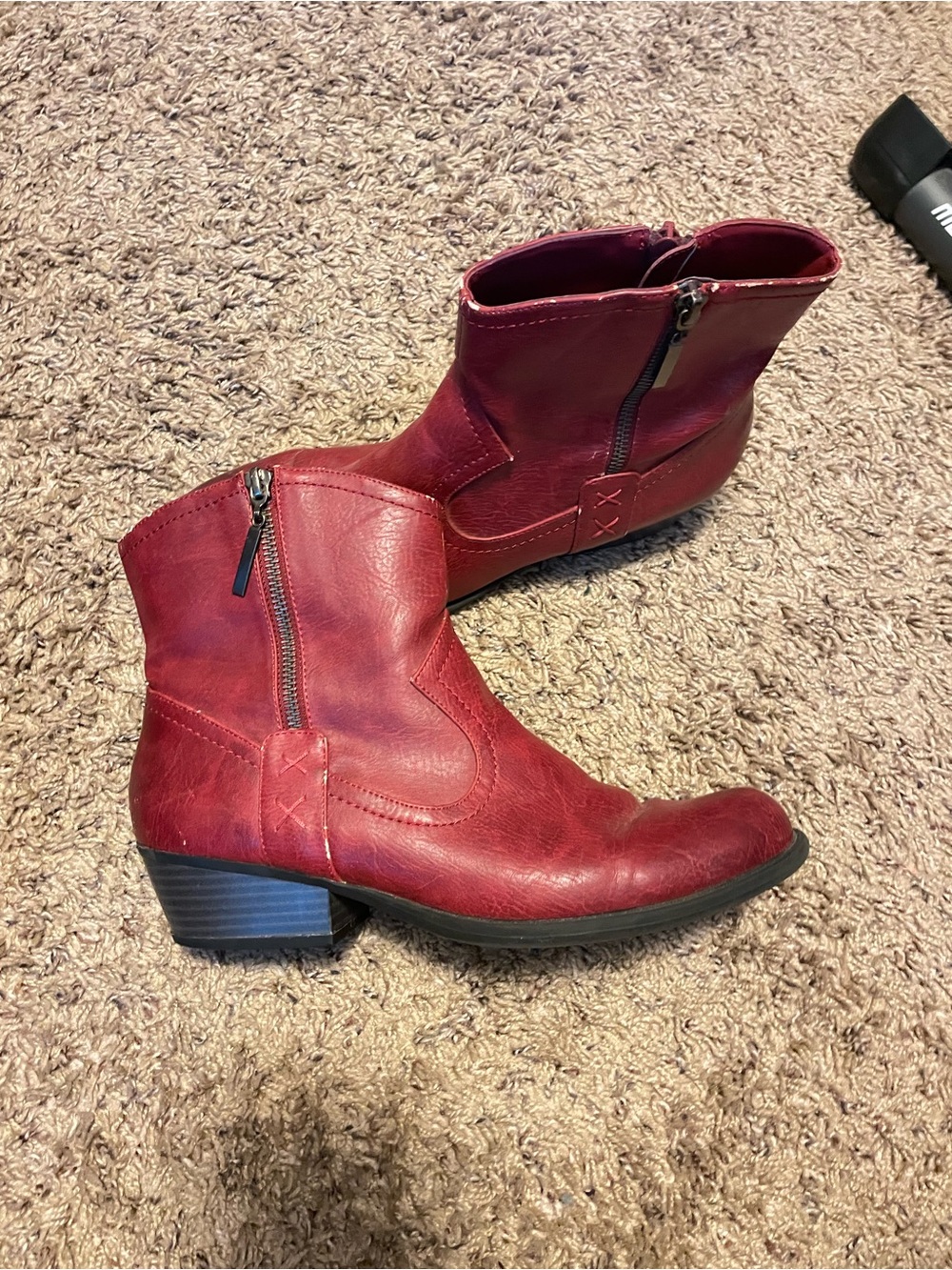 Studio Paolo Red Leather Ankle Booties with Side Zipper